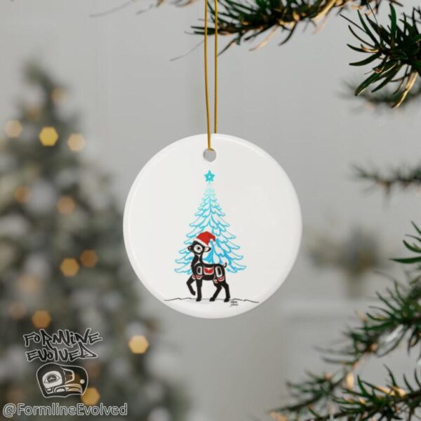 Native deer and tree Christmas Ornament, 1-Pack, Tlingit and Haida totem design by Native American artist Wéidaaká Yóodóohaa