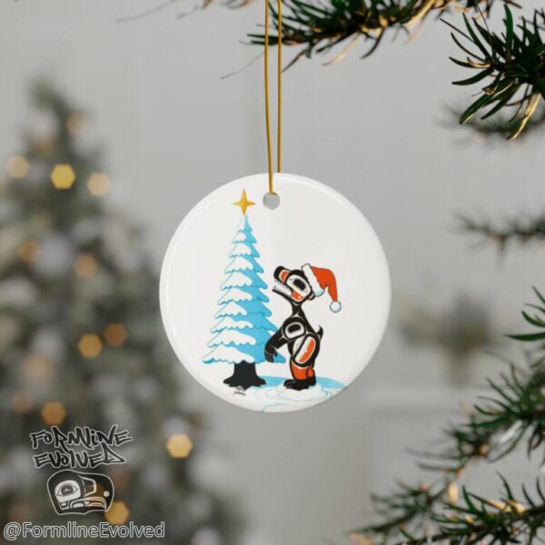 Native Bear Cub and tree Christmas Ornament, 1-Pack, Tlingit and Haida totem design by Native American artist Wéidaaká Yóodóohaa