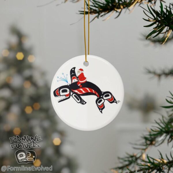 Native Orca and Santa Christmas Ornament, 1-Pack, Tlingit and Haida totem design by Native American artist Wéidaaká Yóodóohaa