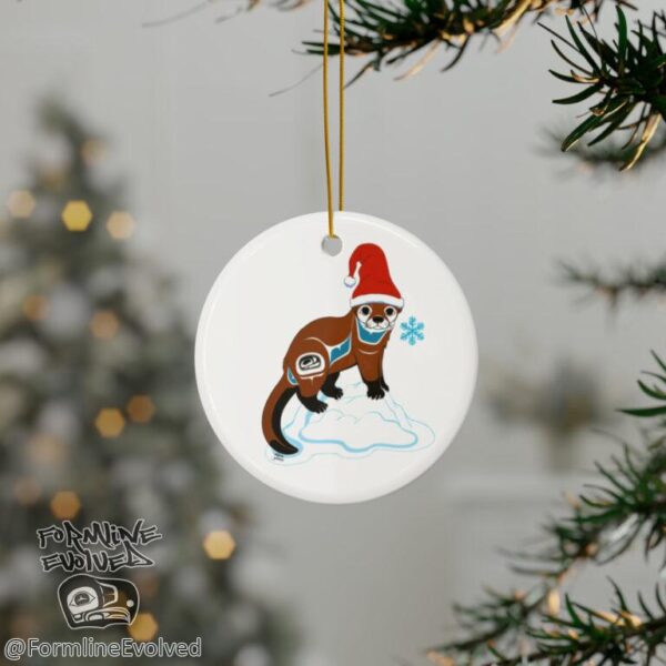 Native Otter with Melted Snowman Christmas Ornament, 1-Pack, Tlingit and Haida totem design by Native American artist Wéidaaká Yóodóohaa